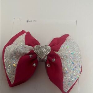 Glittery Pink and Silver Heart Hair Bow